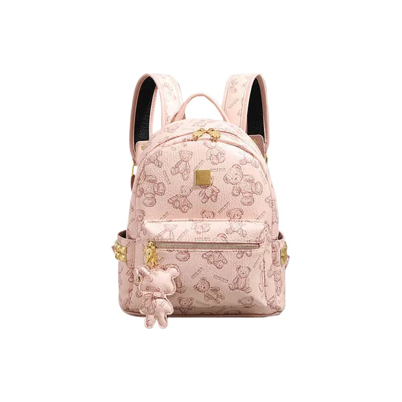 Yalu PU Backpack Laptop Bag Backpack Women's Pink/Ecru/Brown/Black-0