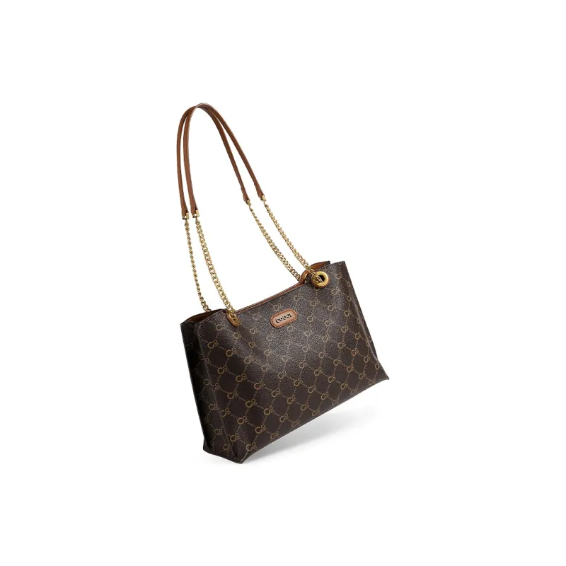 COOGI Synthetic Leather Tote Bag Shopping Bag Handbag Shoulder Bag Large Size Women's Coffee-4