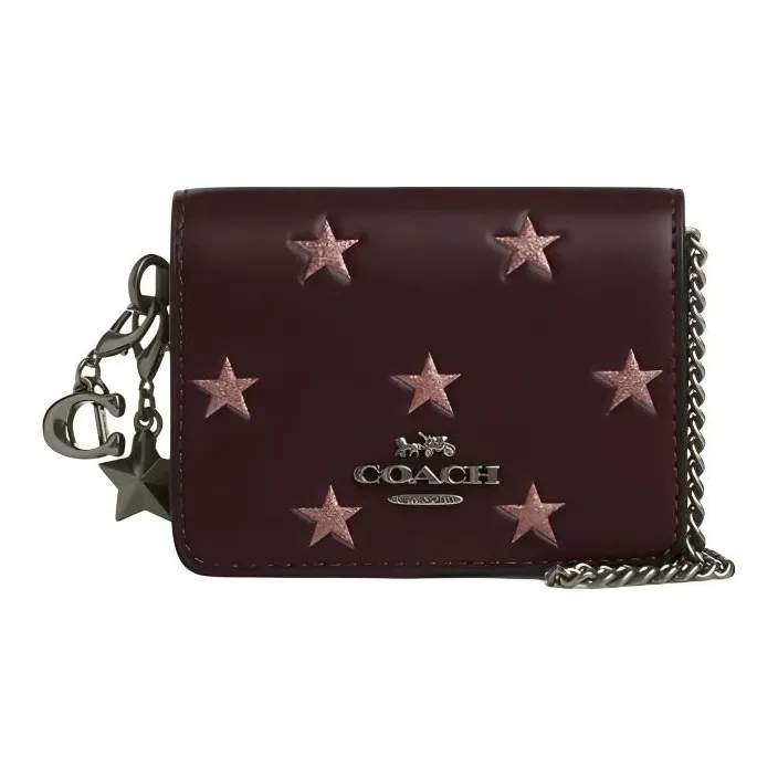 COACH Boxed Delicate Calfskin Wallet Mini Women's Plum Red Multicolor-0