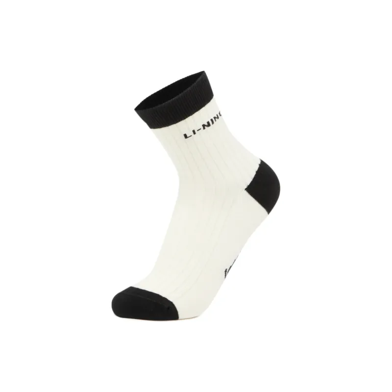 LiNing Sports Life Collection Mid Calf Socks Unisex 1 Pack Ivory-0