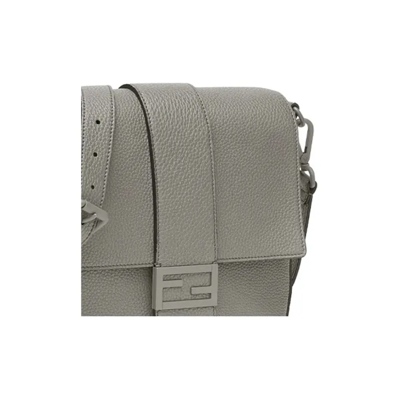 FENDI Baguette Calfskin Baguette Bag Messenger Bag Shoulder Bag Crossbody Bag Medium Size Men's Gray-5