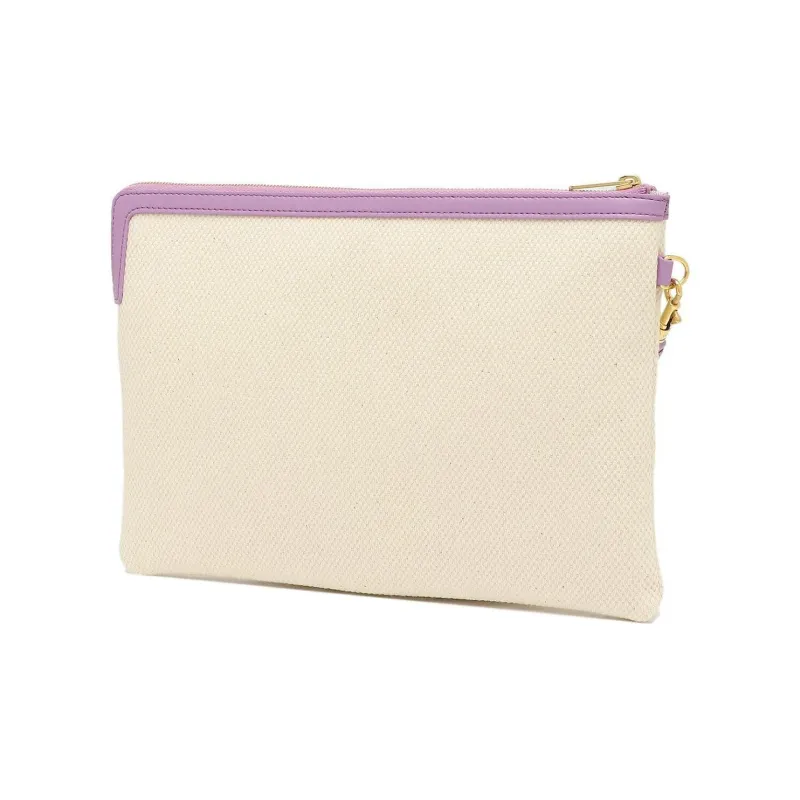 CELINE Canvas Canvas Bag Clutches Women's White & Fuchsia Trim-1