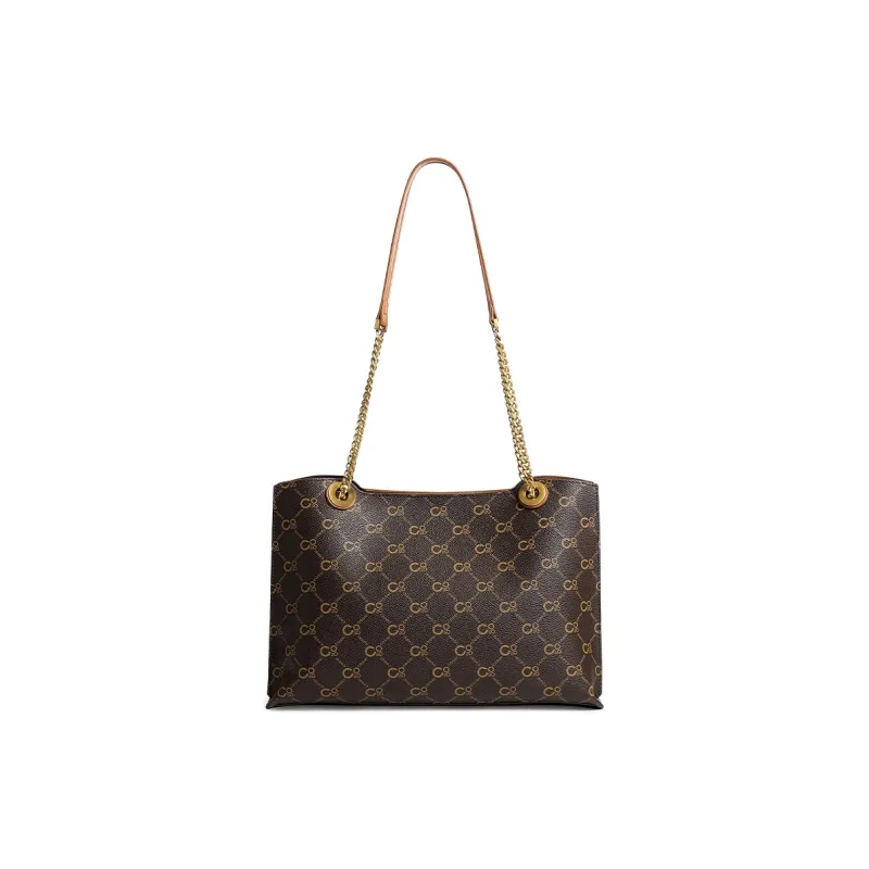 COOGI Synthetic Leather Tote Bag Shopping Bag Handbag Shoulder Bag Large Size Women's Coffee-3