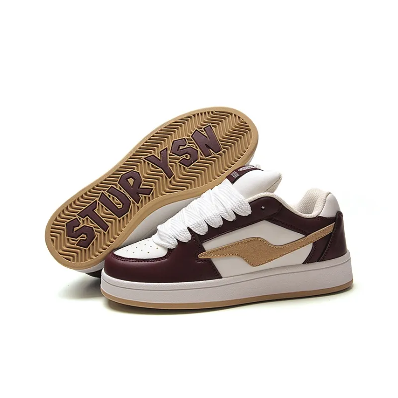 STUR YSN Low Top Skateboard Shoes Women's White Gold Burgundy-6