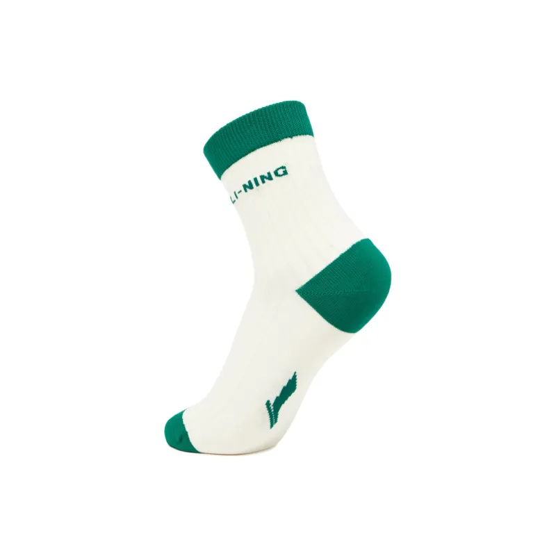LiNing Sports Life Collection Mid Calf Socks Unisex 1 Pack Ivory/Stone Green-1