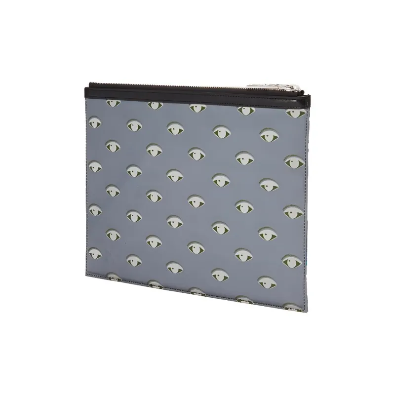 KENZO Polyester With Calfskin Clutch Large Size Men's Blue & Black & Multicolor-1