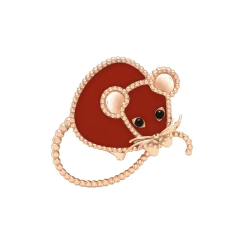 Van Cleef & Arpels Red Chalcedony Onyx Brooches Unisex Red/rose Gold