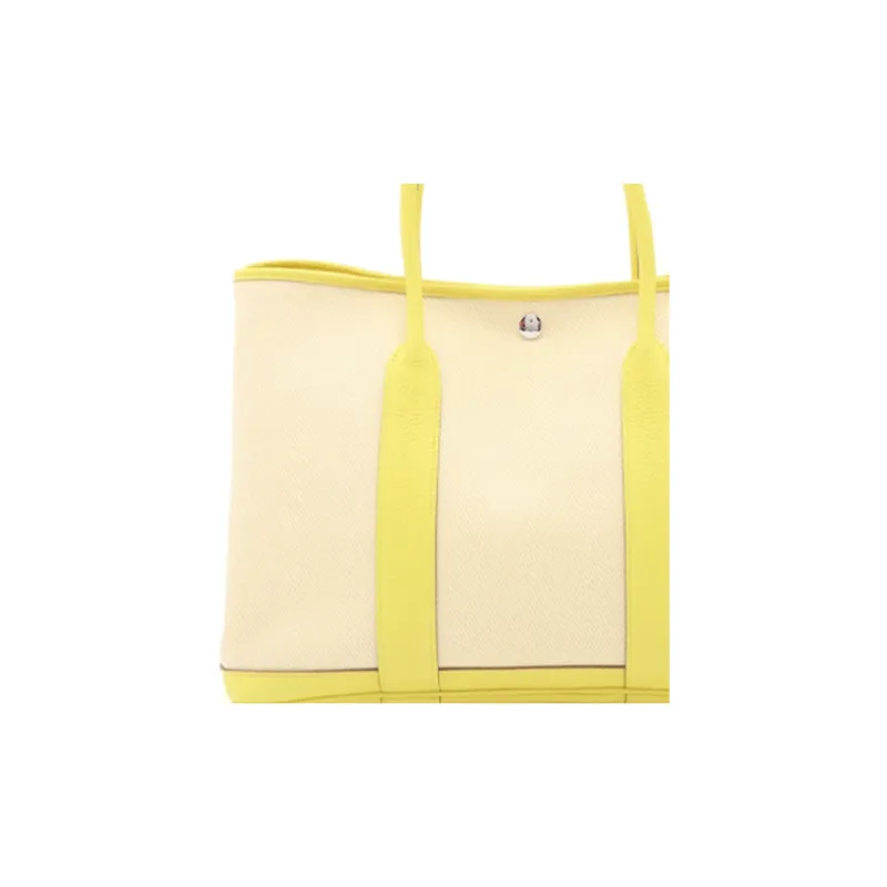 HERMES Garden Party Cow Leather Canvas Garden Bag Shoulder Bag Handbag Women's Beige/Yellow-2