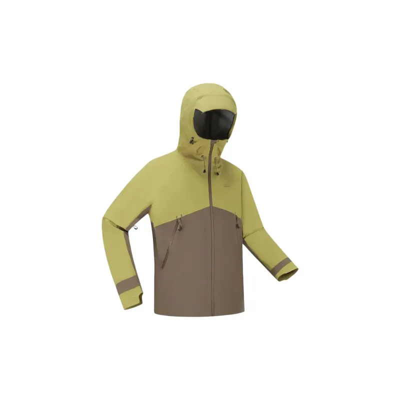 DECATHLON MH500 Hiking Waterproof, Windproof, And Breathable Windbreaker Jacket Men's Bark Brown/Gold Green-2