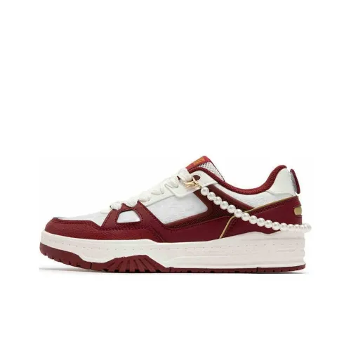 361° Anti Slip Wear Resistant Low Top Skateboard Shoes Women's White Red