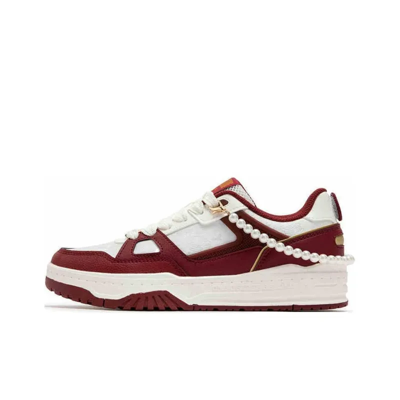 361° Anti Slip Wear Resistant Low Top Skateboard Shoes Women's White Red-0