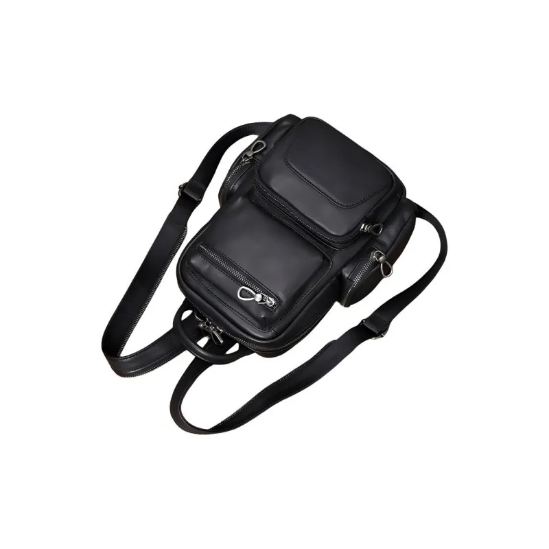 LARTIGENT Top Grain Cow Leather Sling Bag Shoulder Bag Men's Black-4