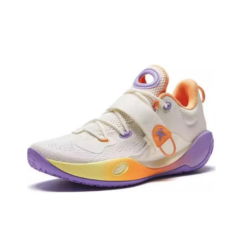 Anta Splash 6LITE Cushioned Slip Resistant Basketball Shoes Men's Ivory White Cloud Brocade Orange-2