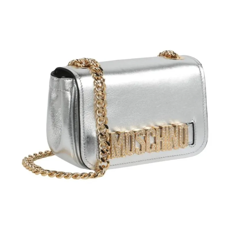 MOSCHINO Leather Shoulder Bag Women's Silver-1