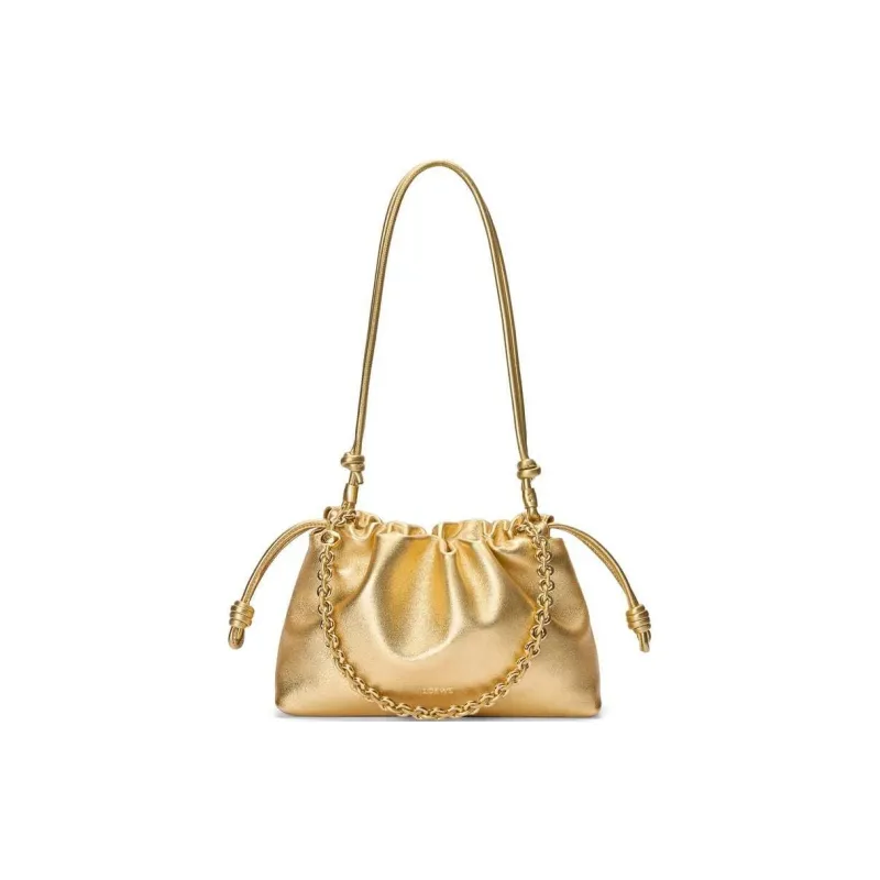 LOEWE Flamenco Lambskin Portable Crossbody Bag Shoulder Bag Medium Size Women's Gold-1