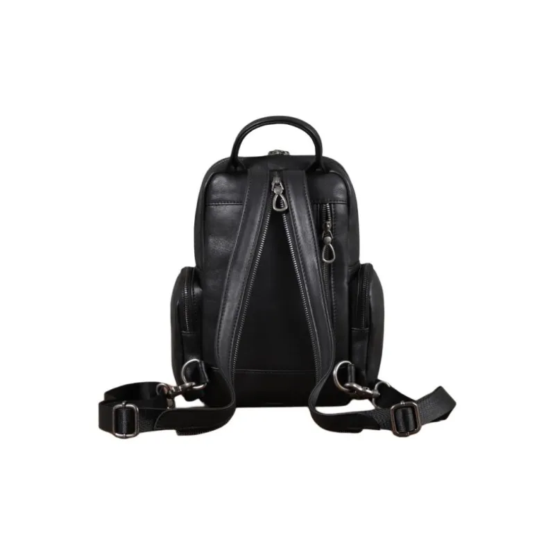LARTIGENT Top Grain Cow Leather Sling Bag Shoulder Bag Men's Black-3