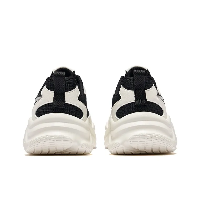 Erke Ci Wu Rebound Wear Resistant Breathable Low Top Casual Shoes Women's Jet Black Microcrystal White-3