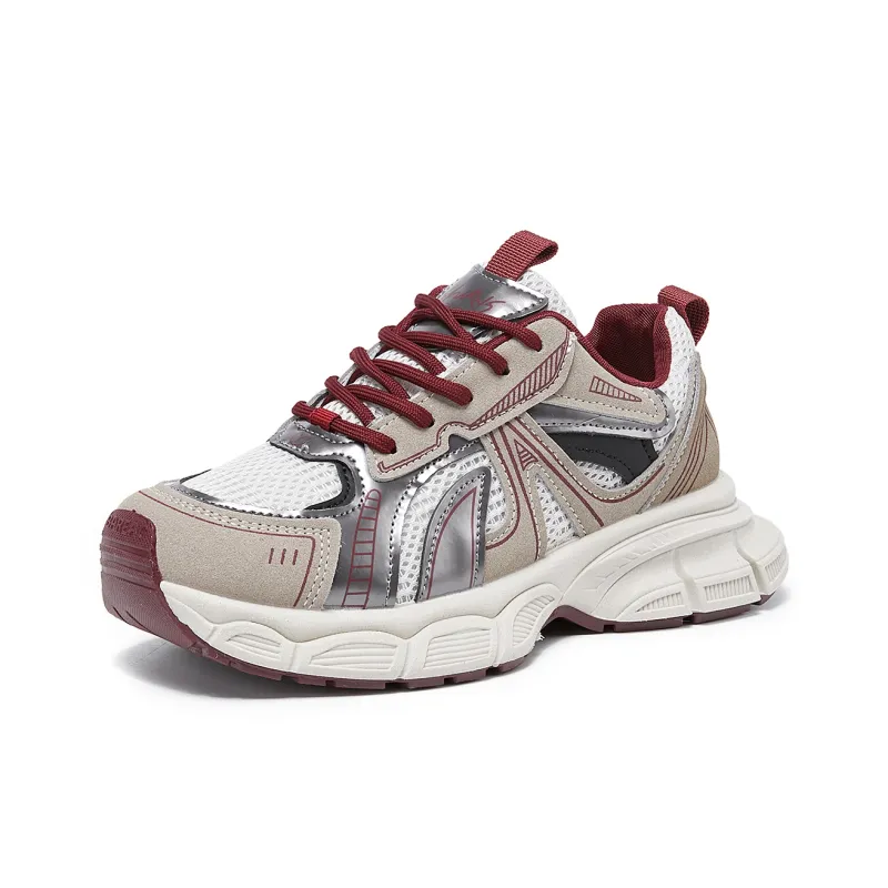 La Chapelle Wear Resistant Height Increasing Low Top Chunky Sneakers Women's Red-1
