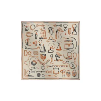 HERMES Cashmere Shawls Women's Natural Color/Brown/Black