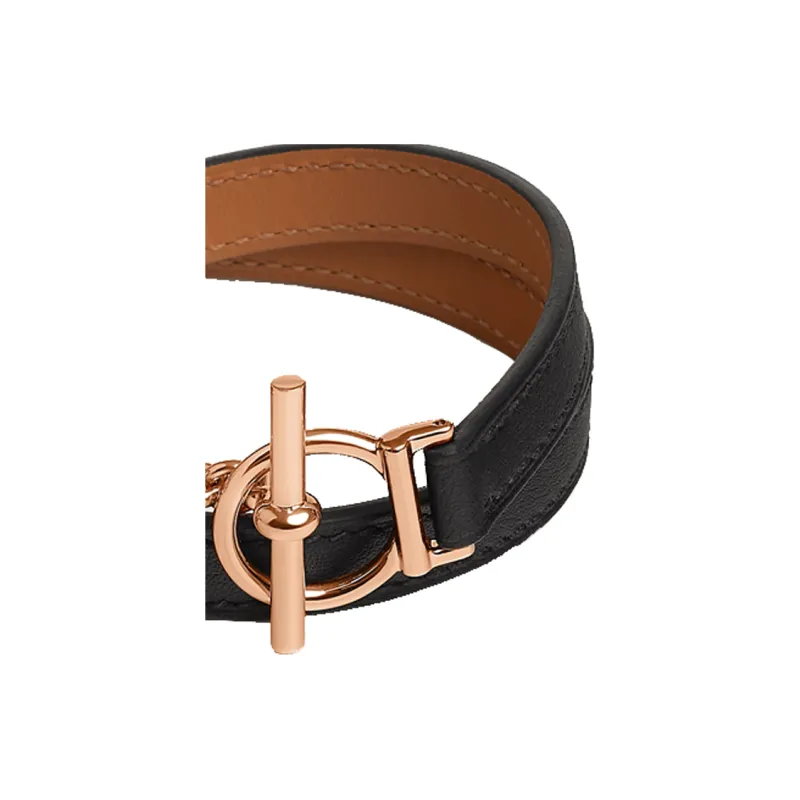 HERMES Calfskin Bracelets Unisex Black-2