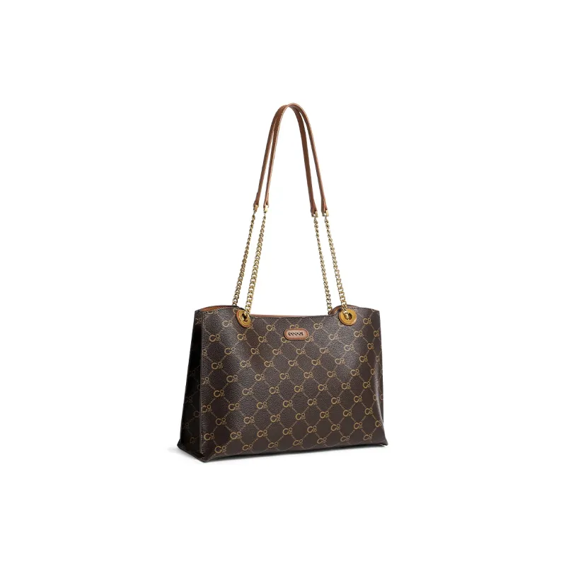 COOGI Synthetic Leather Tote Bag Shopping Bag Handbag Shoulder Bag Large Size Women's Coffee-1