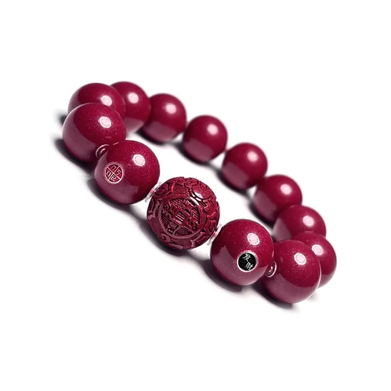 MOUNTAINS AND MANS Cinnabar New Chinese Style Good Luck Beaded Bracelet Men's-1