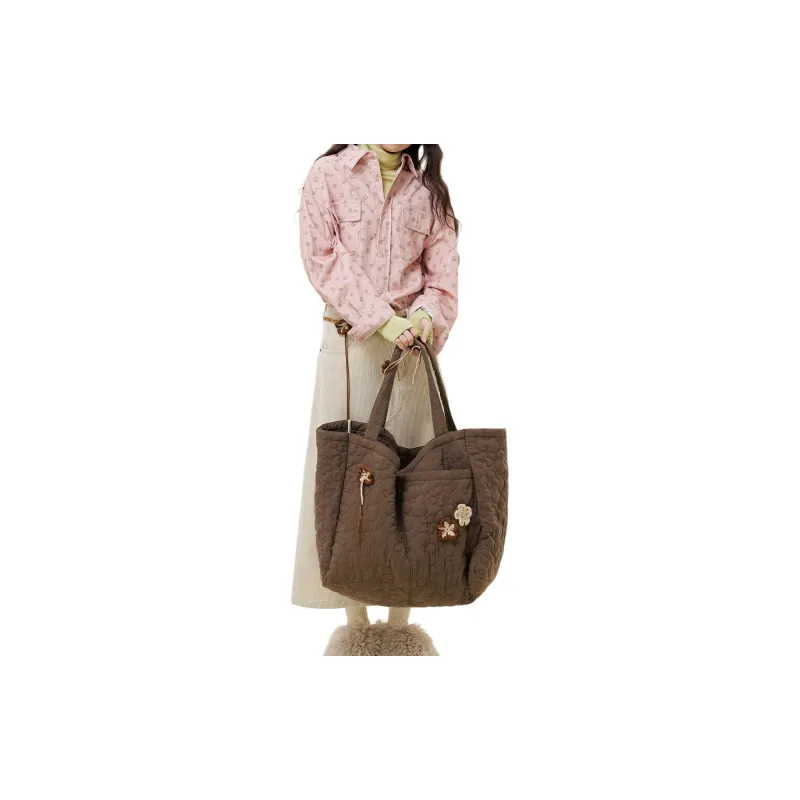 MostwantedLab Tencel Tote Bag Shopping Bag Shoulder Bags Women's Ecru/Yellow Cream/Pink/Dark Brown-10
