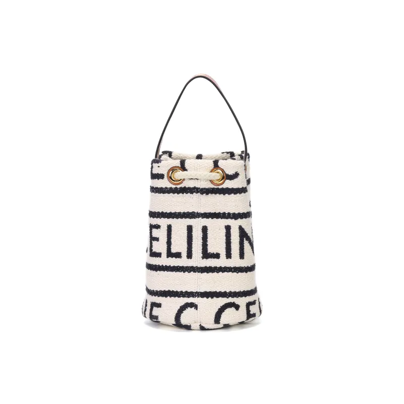 CELINE Calfskin Bucket Bags One Shoulder Handbags Regular Women's White Black-5