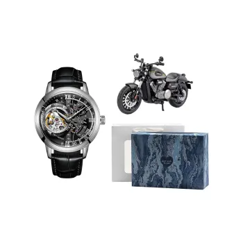 OBLVLO Automatic Mechanical Movement Cowhide Strap Men's Watches Black Dial