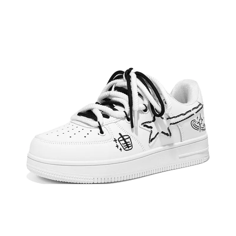 HUANAI Wear resistant And Lightweight Low Top Skateboard Shoes Unisex White Black-2