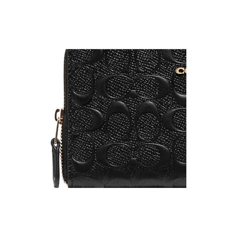 COACH Id Zip Wallet Smooth Calfskin With Smooth Leather Clutch Card Holder, Wallet Medium Size Women's Black-2