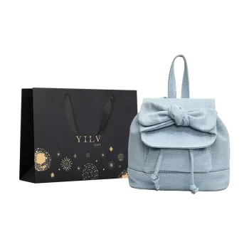 Yi Brigade PU Portable Bucket Bag Backpack Regular Women's Denim Blue/White/Silver