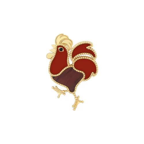Van Cleef & Arpels 18K Gold Red Obsidian Obsidian Onyx Brooches Unisex Gold/Red