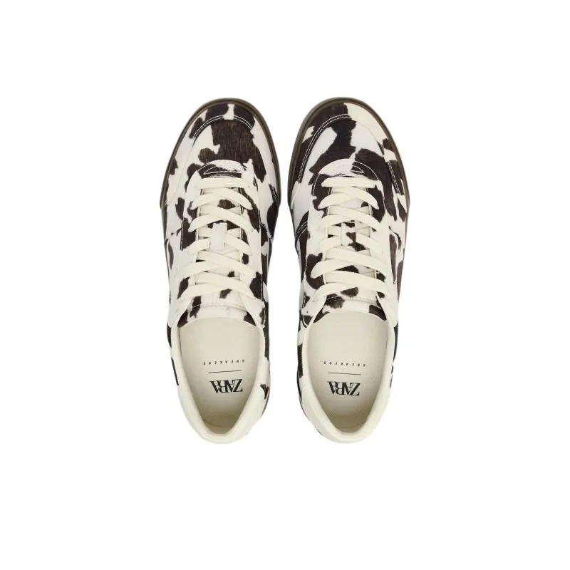 ZARA Low Top Skateboard Shoes Women's White Brown-3