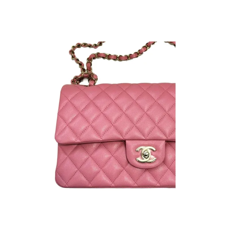 CHANEL Classic Flap CF Grain Calfskin Shoulder Bag, Crossbody Bag Medium Size Women's Pink-2