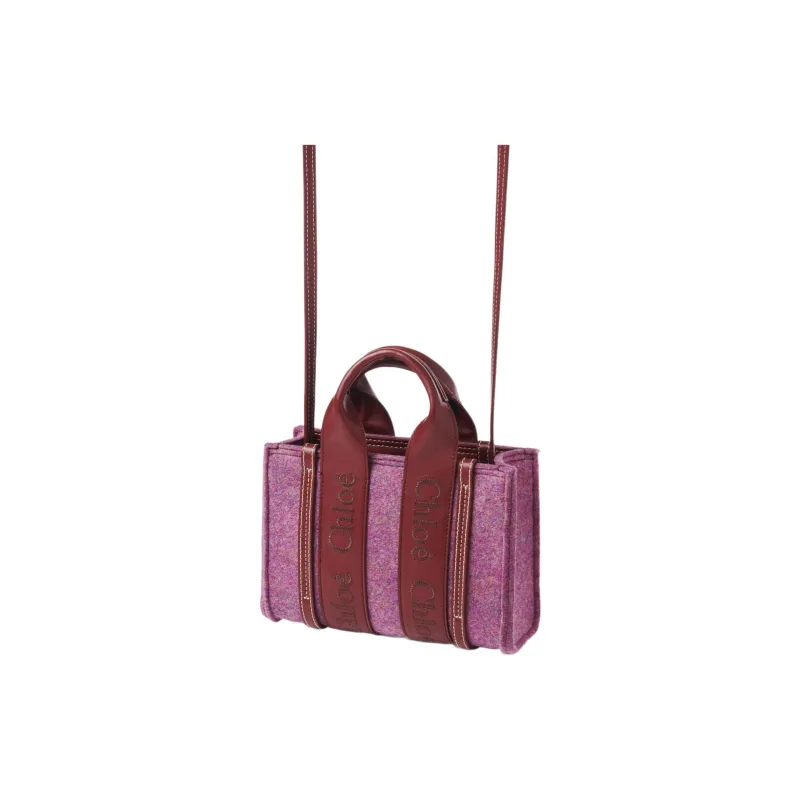 Chloe Woody Cow Leather Tote Bag Shopping Bag Shoulder Bag Crossbody Bag Handbag Mini Women's Purple/Burgundy-1
