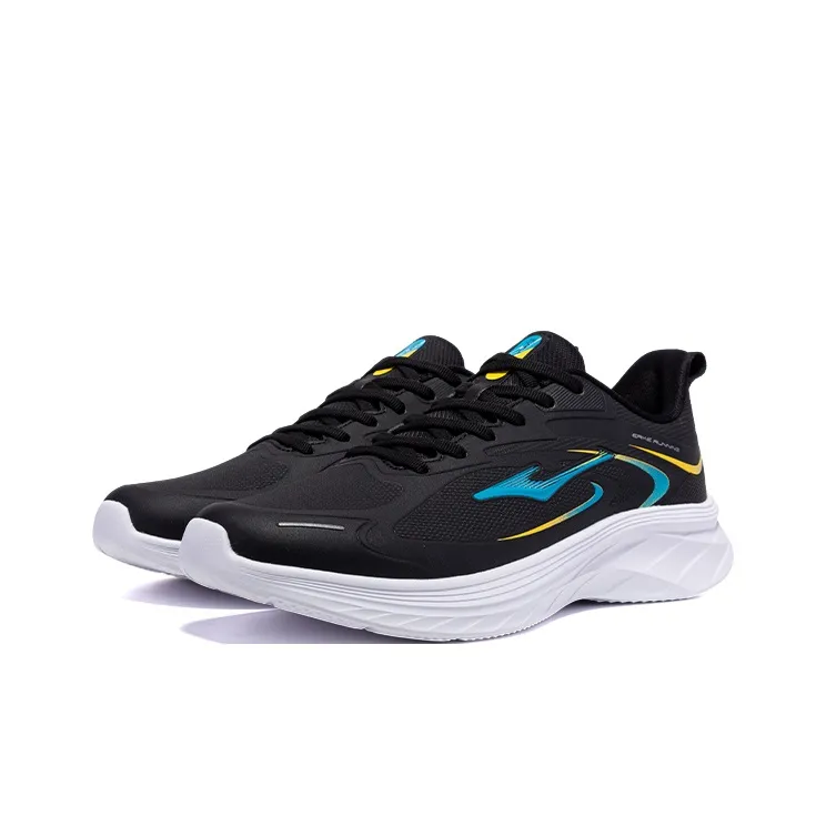 Erke Cushioned Wear Resistant Water Resistant Low Top Sprint Running Shoes Men's Black White Blue-2