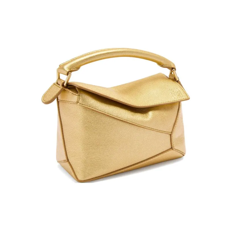 LOEWE Puzzle Lambskin Shoulder Bag Crossbody Bag Handbag Mini Women's Gold-2