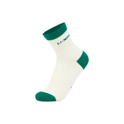 LiNing Sports Life Collection Mid Calf Socks Unisex 1 Pack Ivory/Stone Green
