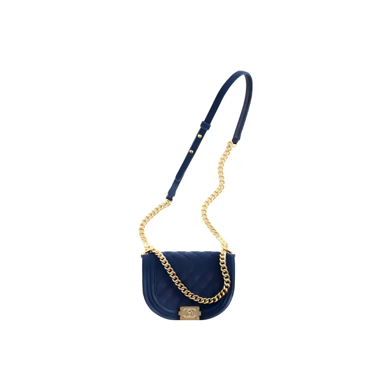 CHANEL 22A Early Autumn Velour Messenger Bag, Flap Bag, Crossbody Bag Women's Dark Blue/Beige-0