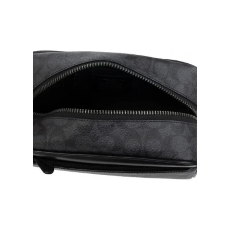 COACH Travel Kit Canvas With Leather Travel Bag Portable Makeup Bag Small Size Unisex Charcoal Black Monogram-2