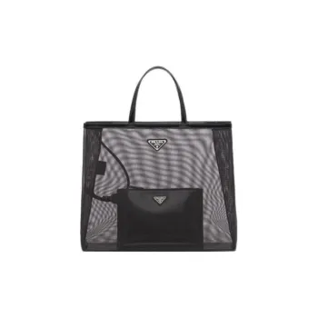 PRADA Leather Tote Bag Shopping Bag Combo One Shoulder Handbag Regular Women's Black