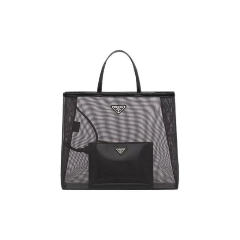 PRADA Leather Tote Bag Shopping Bag Combo One Shoulder Handbag Regular Women's Black-0