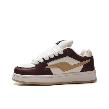STUR YSN Low Top Skateboard Shoes Women's White Gold Burgundy