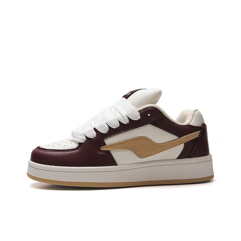 STUR YSN Low Top Skateboard Shoes Women's White Gold Burgundy-0