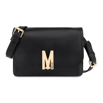 MOSCHINO Cow Leather Shoulder Bag Women's Black