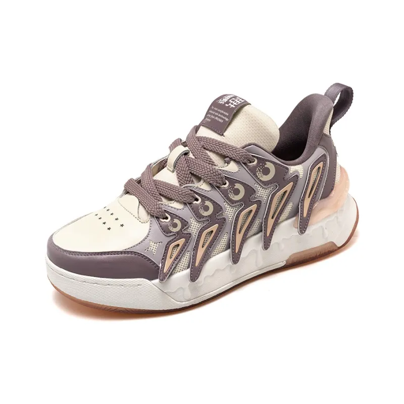 ONEMIX Slip-Resistant Cushioning Abrasion-Resistant Low-Top Skateboard Shoes Unisex Beige Purple-1