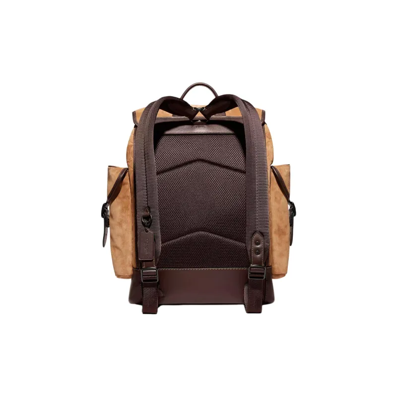 COACH Hitch Calfskin Suede Travel Bags Backpack Large Size Men's Yellow And Brown-2