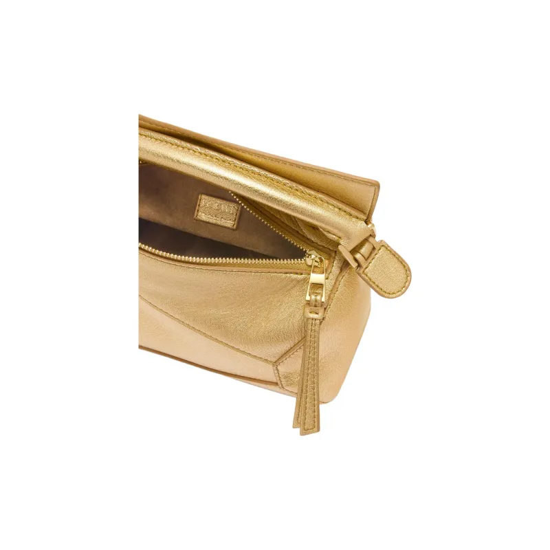LOEWE Puzzle Lambskin Shoulder Bag Crossbody Bag Handbag Mini Women's Gold-5