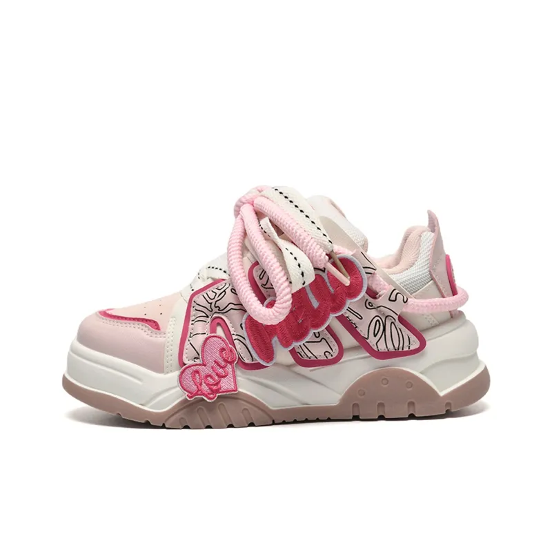 KAAVER OTTO Cushioning Abrasion Resistant Support Height Increasing Low Top Skateboard Shoes Women's Pink-1